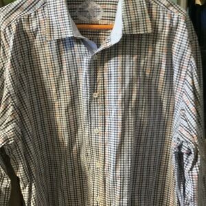 Bugatchi‎ Men's Checkered Button-Down Shirt - Black, White, Orange